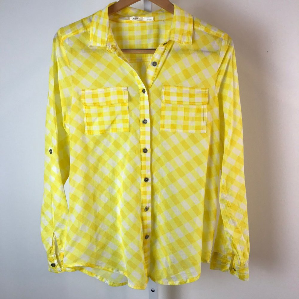Yellow and White Check Cotton Voile  Shirt M